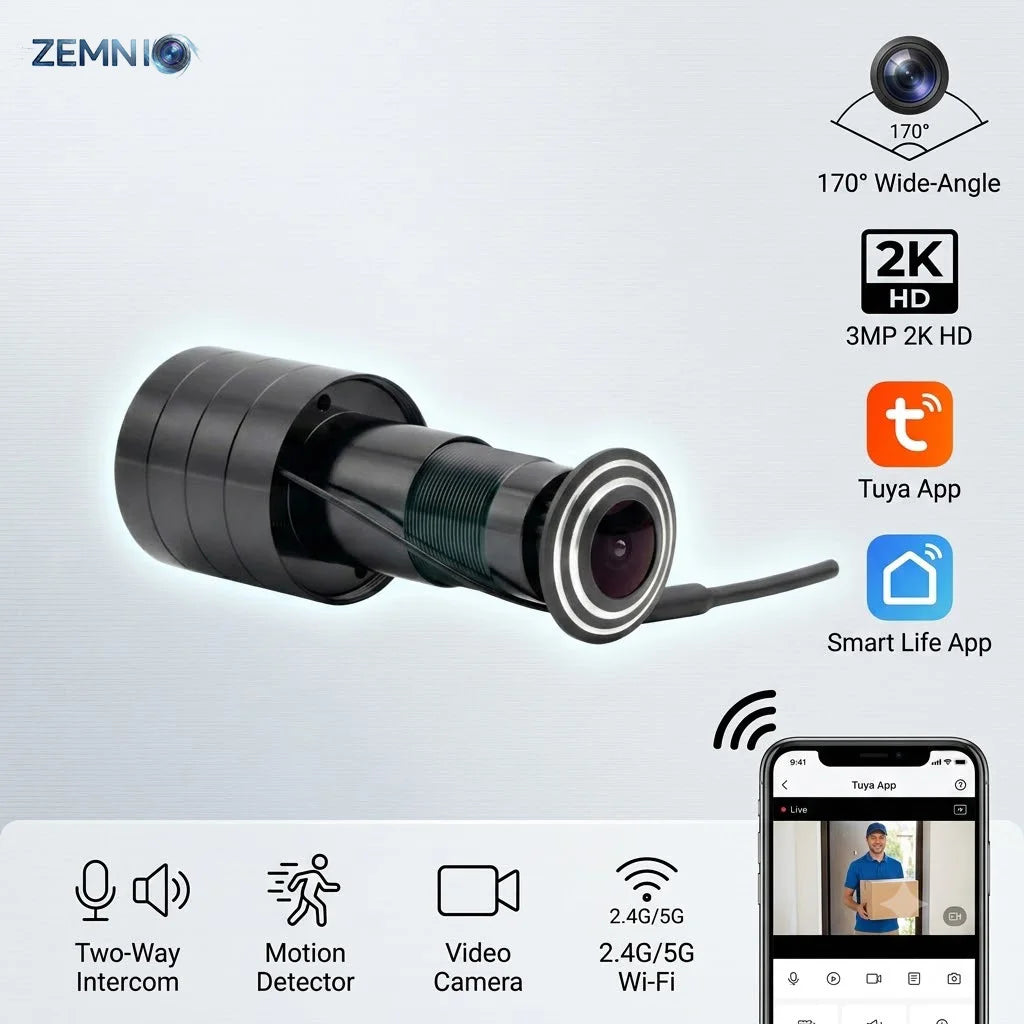 2K Wide-Angle 170° Smart WiFi Peephole – Tuya/Smart Life