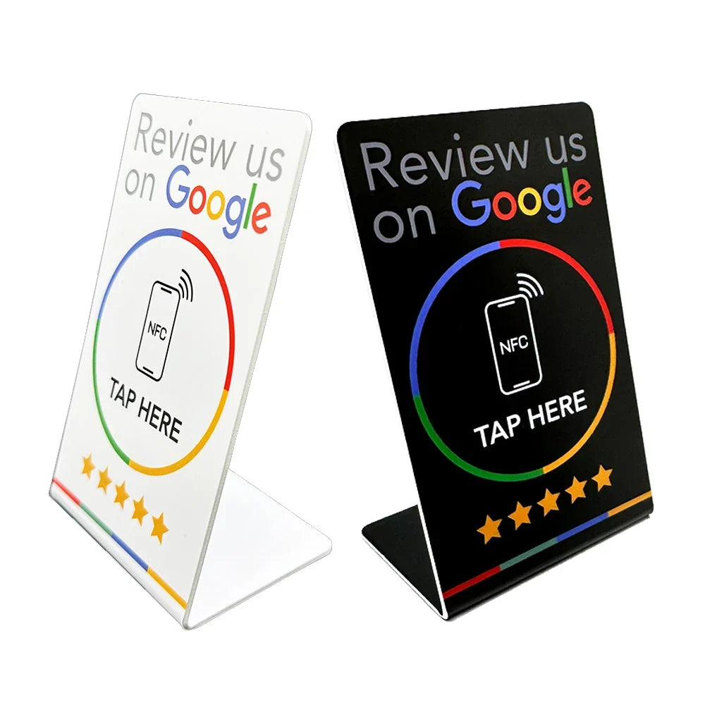 NFC review stand on a restaurant counter