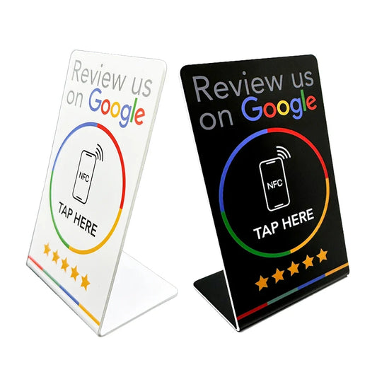NFC review stand on a restaurant counter