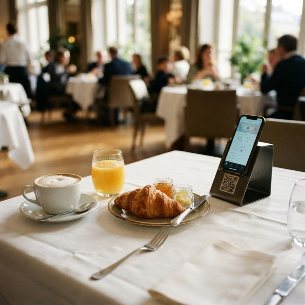 Hotelfrühstück mit QR-Aufsteller
