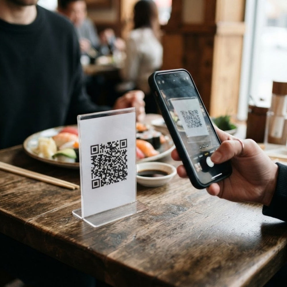 QR-Aufsteller in einem Sushi-Restaurant