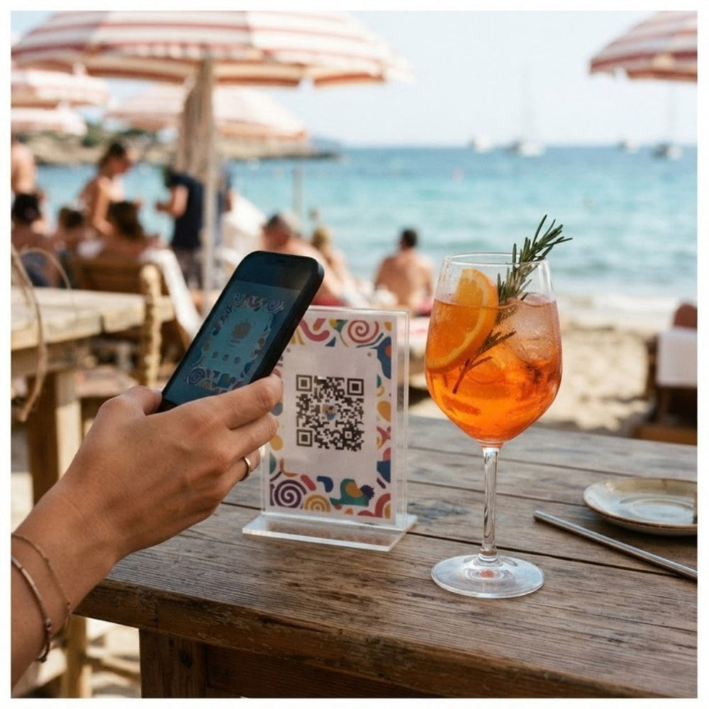 Spritz am Strand mit QR-Aufsteller