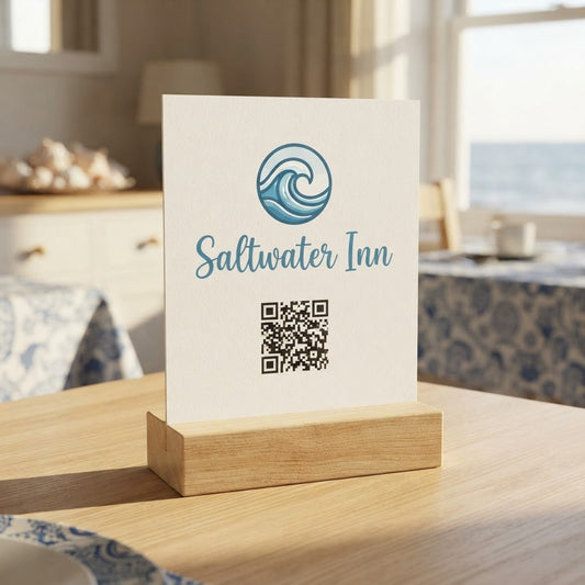 Wooden Base Table Stand with WiFi QR Code