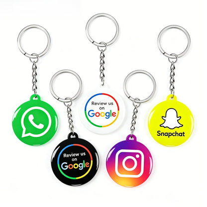 Reprogrammable NFC keychain for Google reviews