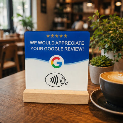 Set of 4 acrylic NFC cards with wooden base