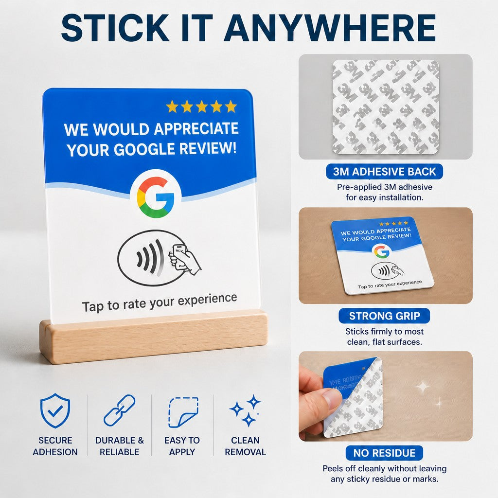 Set of 4 acrylic NFC cards with wooden base