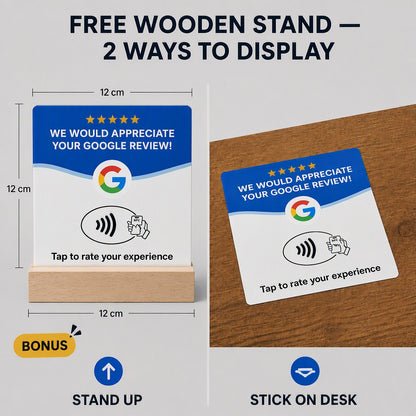 Set of 4 acrylic NFC cards with wooden base