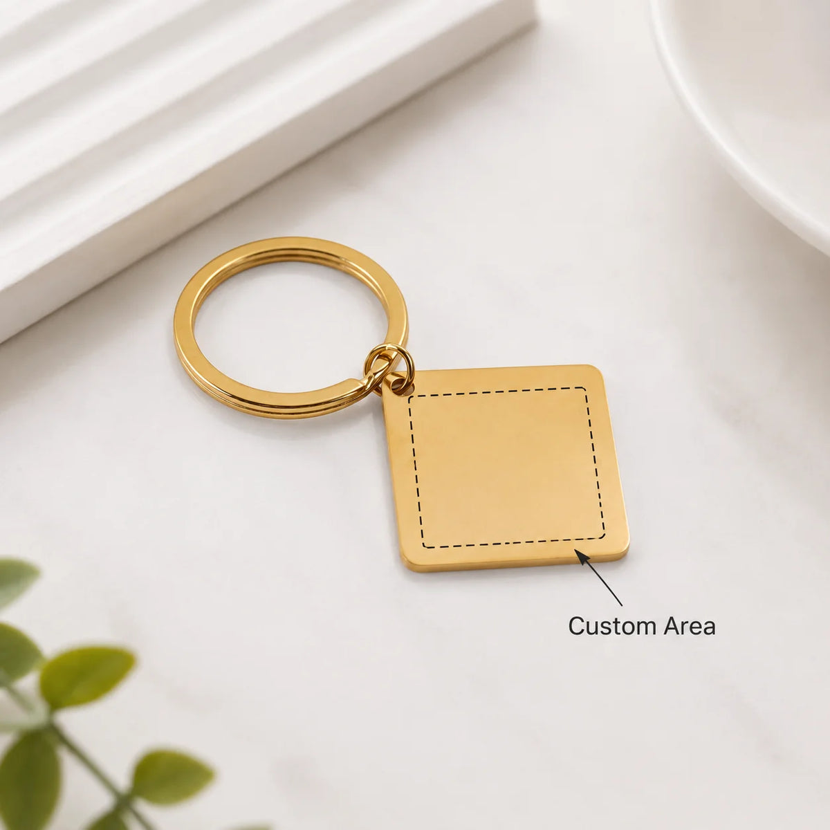 Personalized Metal Keychain with QR Code – Gold