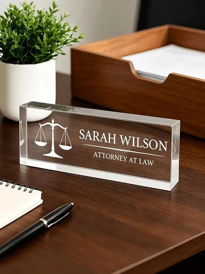 Custom Acrylic Reception/Desk Nameplate – White