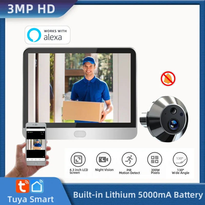 Smart WiFi Peephole with PIR Detection – Alexa Compatible
