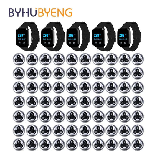 Professional Waiter Call System with 70 Buttons and 5 Receiver Watches