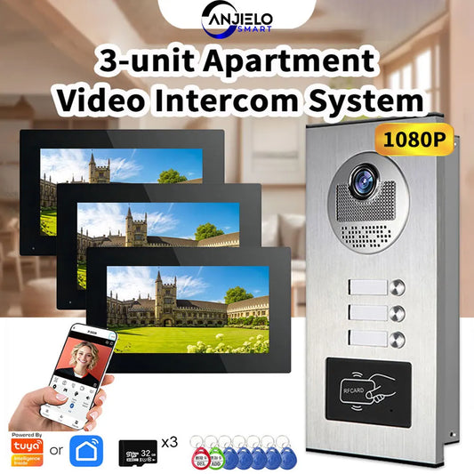 Wired Video Intercom for 3 Apartments with RFID Card