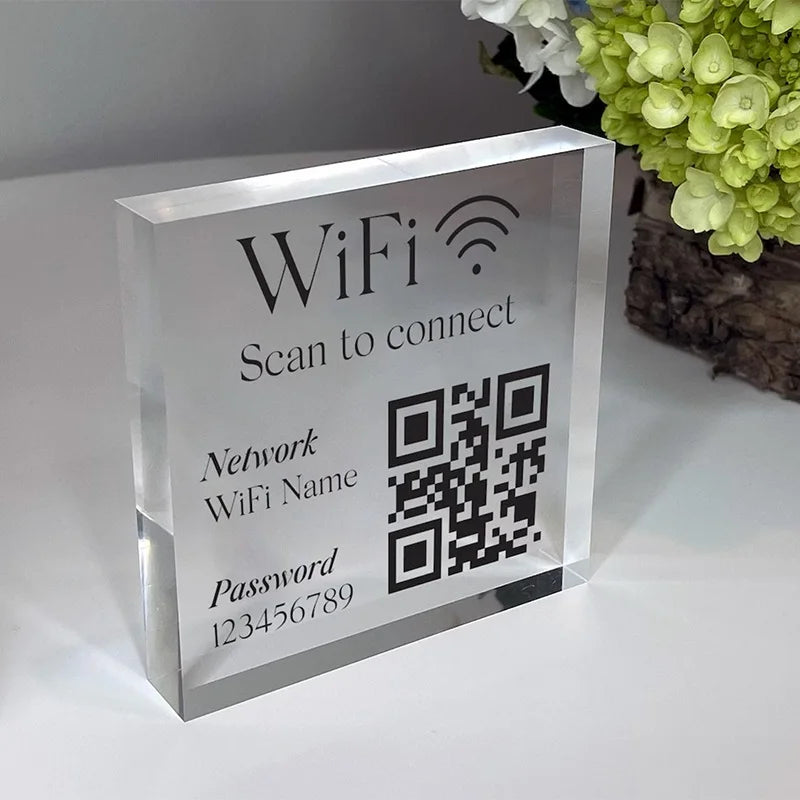 Bloque de acrílico personalizado con la contraseña del WiFi