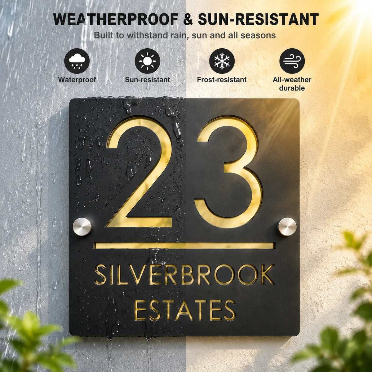 Custom Acrylic House Number Plate – 12x12 cm White/Silver