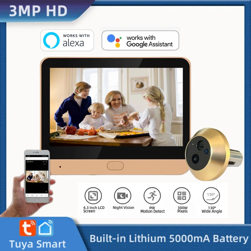 Smart WiFi Peephole with LCD Screen – Night Vision and Audio