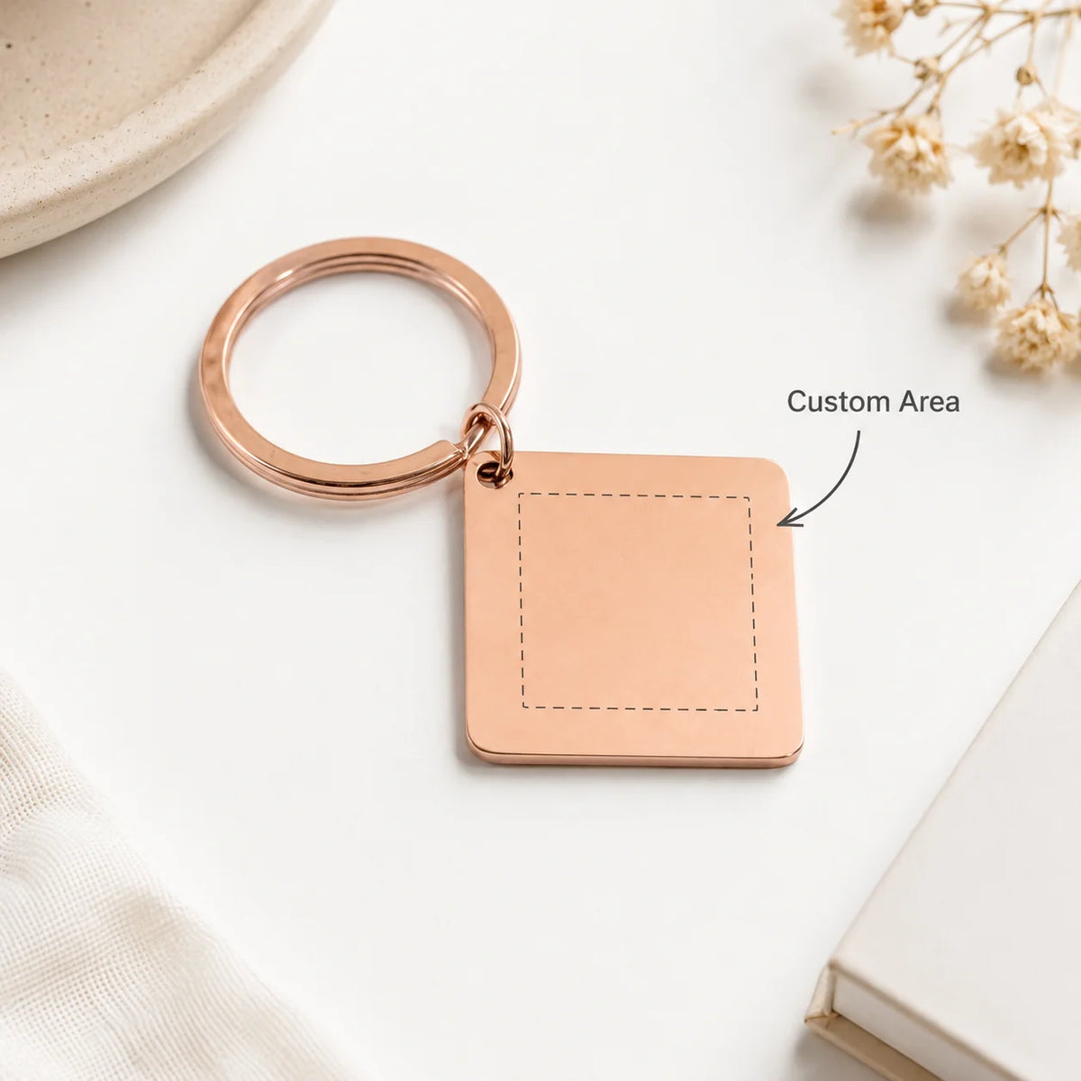 Personalized Metal Keychain with QR Code – Rose Gold