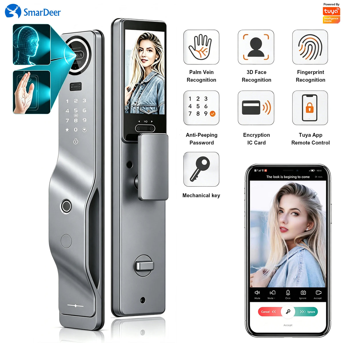3D Face Recognition Smart Lock with Video Intercom, Tuya WiFi