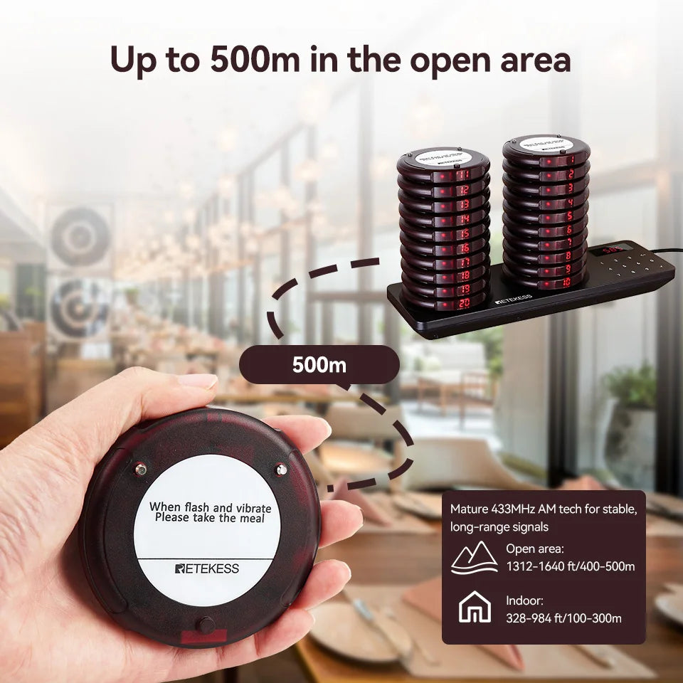 RETEKESS TD163 Waiter Call – Compact Wireless Pager, Low Battery Alert – photo 3