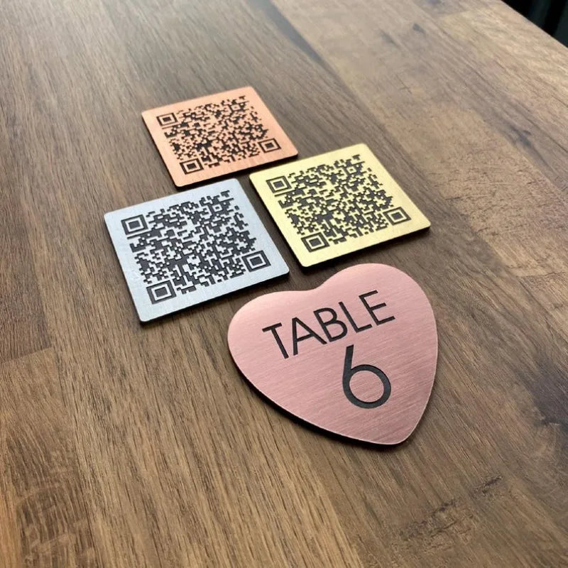 Tischnummernhalter mit QR-Code für Restaurants – Messing, Kupfer, Silber, Roségold