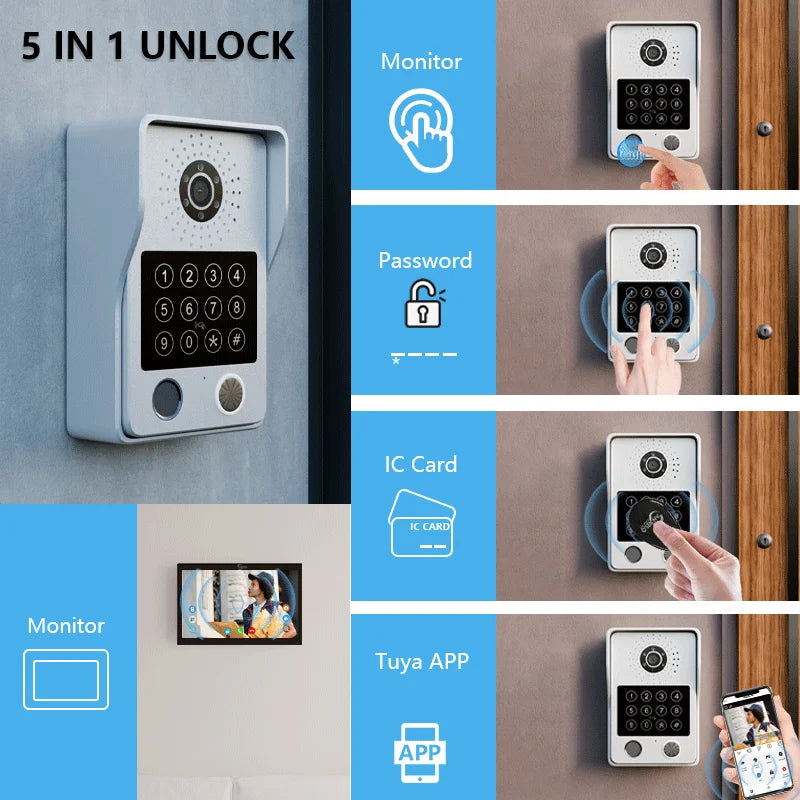 5-in-1 Video Intercom with Fingerprint, 10" Touch Screen and 1080P Camera