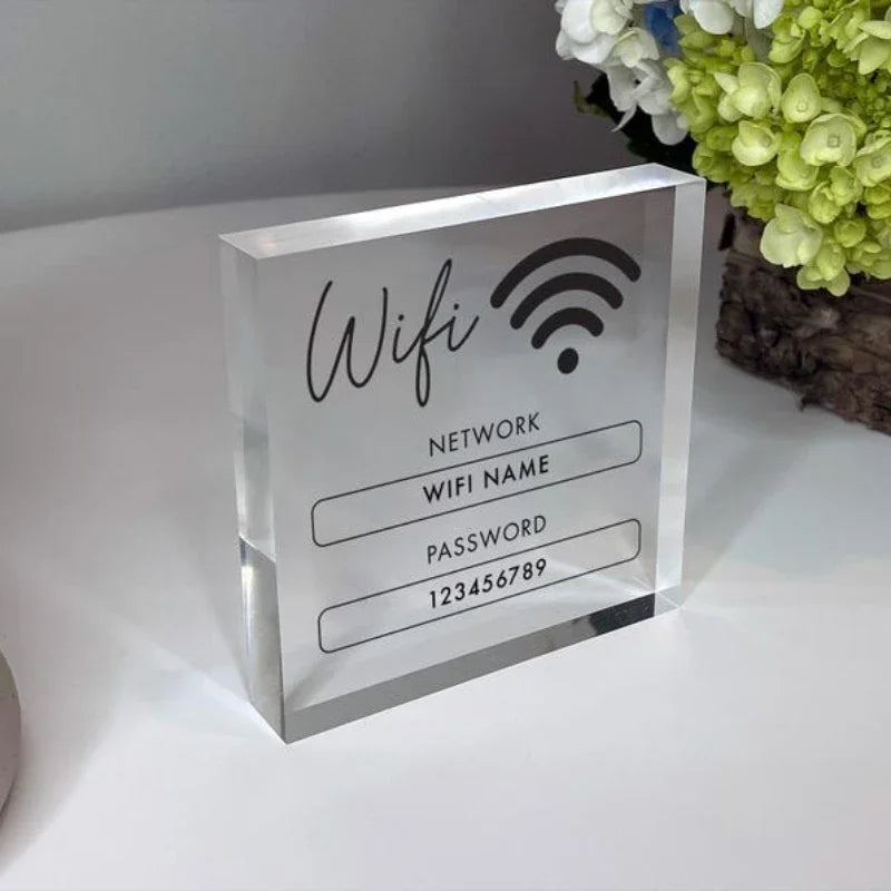 Bloque de acrílico personalizado con la contraseña del WiFi